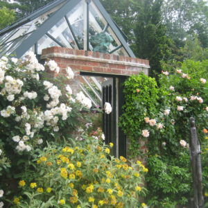 PASHLEY MANOR GARDENS Green House And Helen Sinclair Sculpture By Kate Wilson